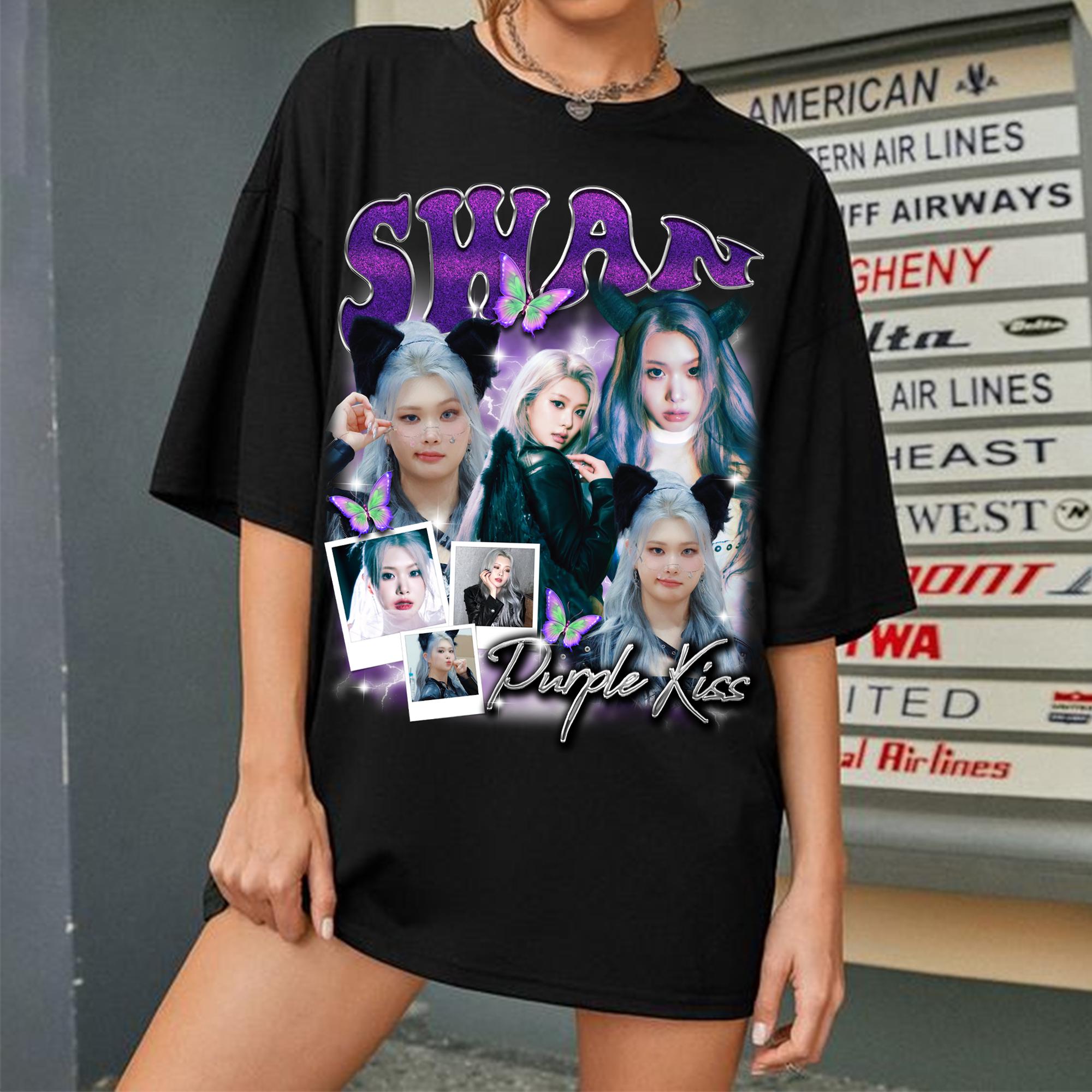 Retro Swan Purple Kiss Graphic T-shirt, Purple Kiss HeadWay Tour 2025 Shirt, On My Bike Shirt, Purple Kiss Members Goeun, Dosie, Ireh