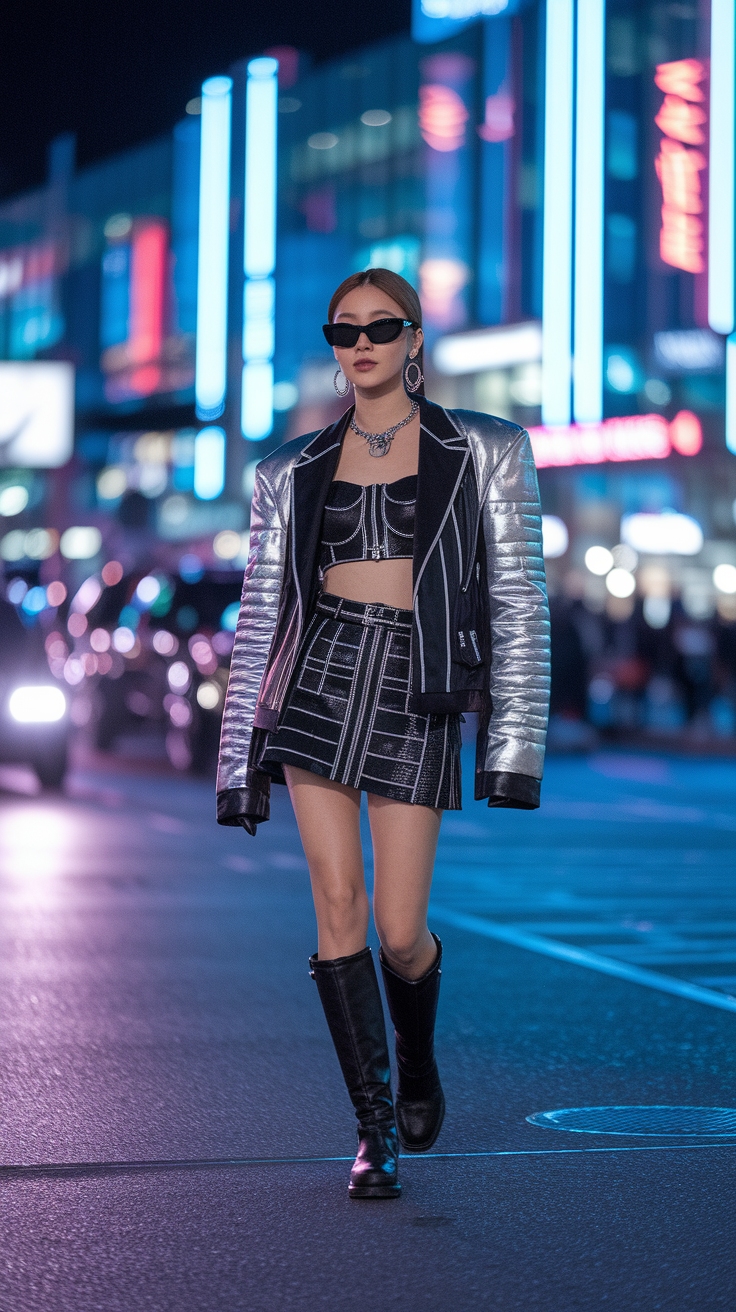 black and silver kpop outfits