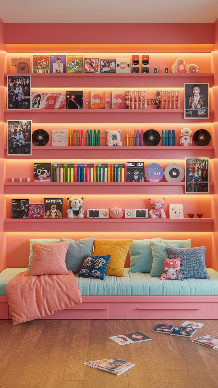 kpop room aesthetic shelf