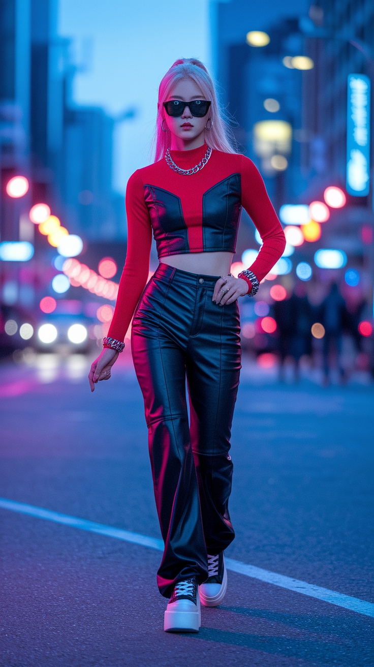 red black kpop outfit
